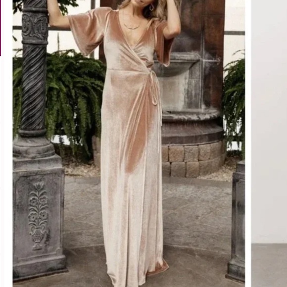 Baltic Born Champagne Velvet Wrap Maxi Dress Small Short Sleeve - Picture 2 of 16